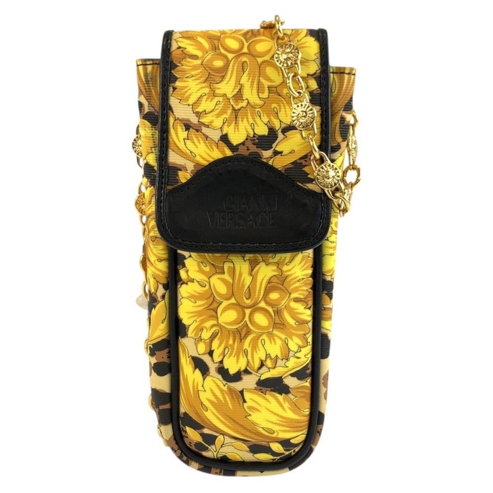 VERSACE Leopard Print Yellow Black Gold Hardware Chain Shoulder Bag Pouch for...